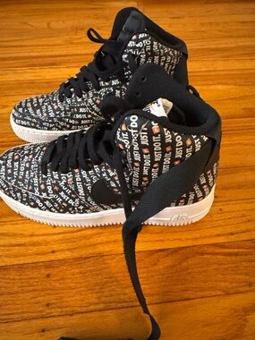 Nike Black/White 'Just Do It' Patterned High-Top Sneakers